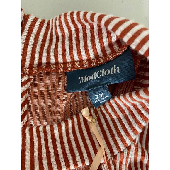 ModCloth For the Bliss of It Jumpsuit High Neck Wide Leg Preppy Red Stripes 2X - Picture 4 of 10